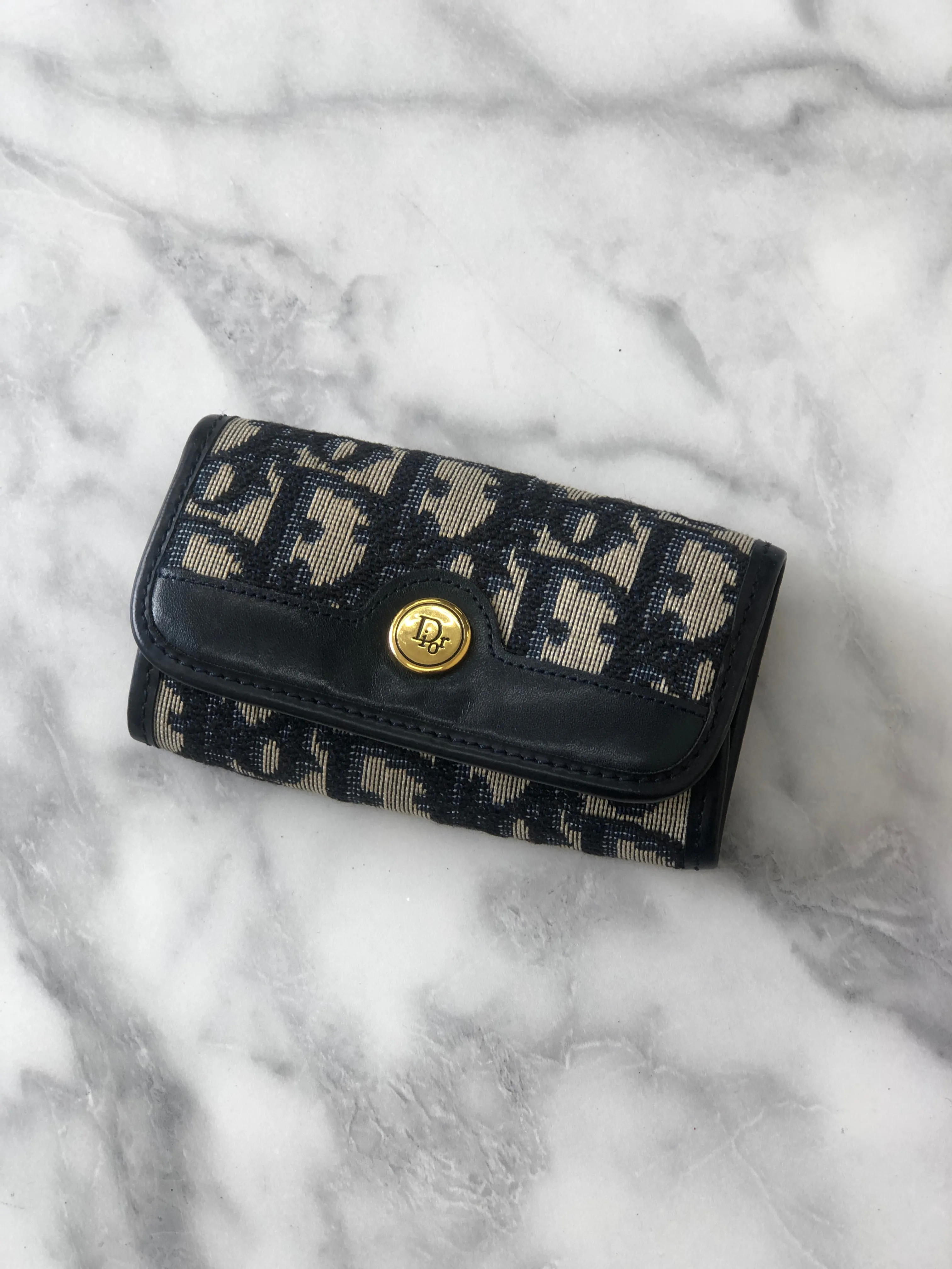 Christian Dior Trotter Jacquard Leather Key Case Navy Vintage i8hs8t
