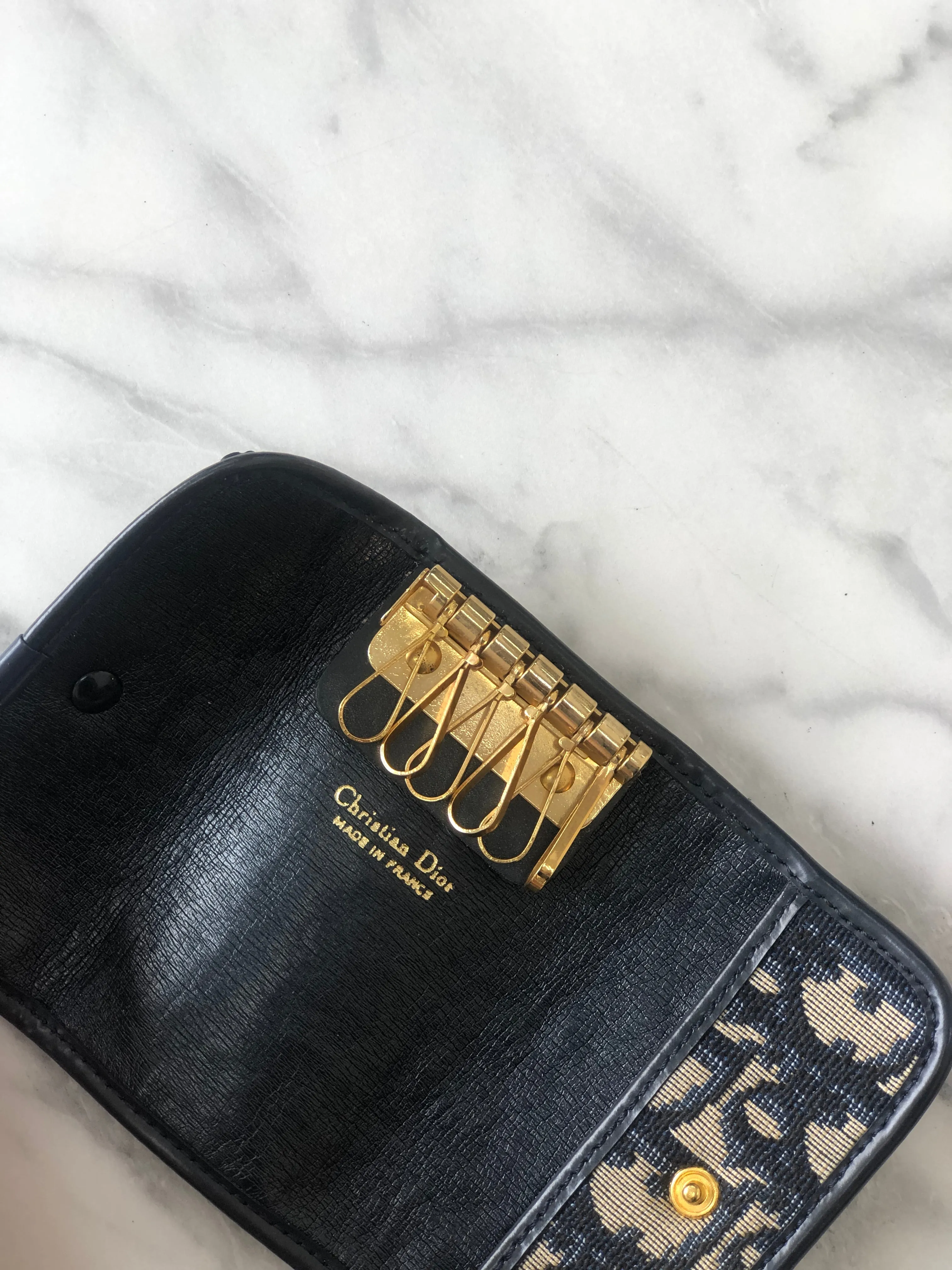 Christian Dior Trotter Jacquard Leather Key Case Navy Vintage i8hs8t