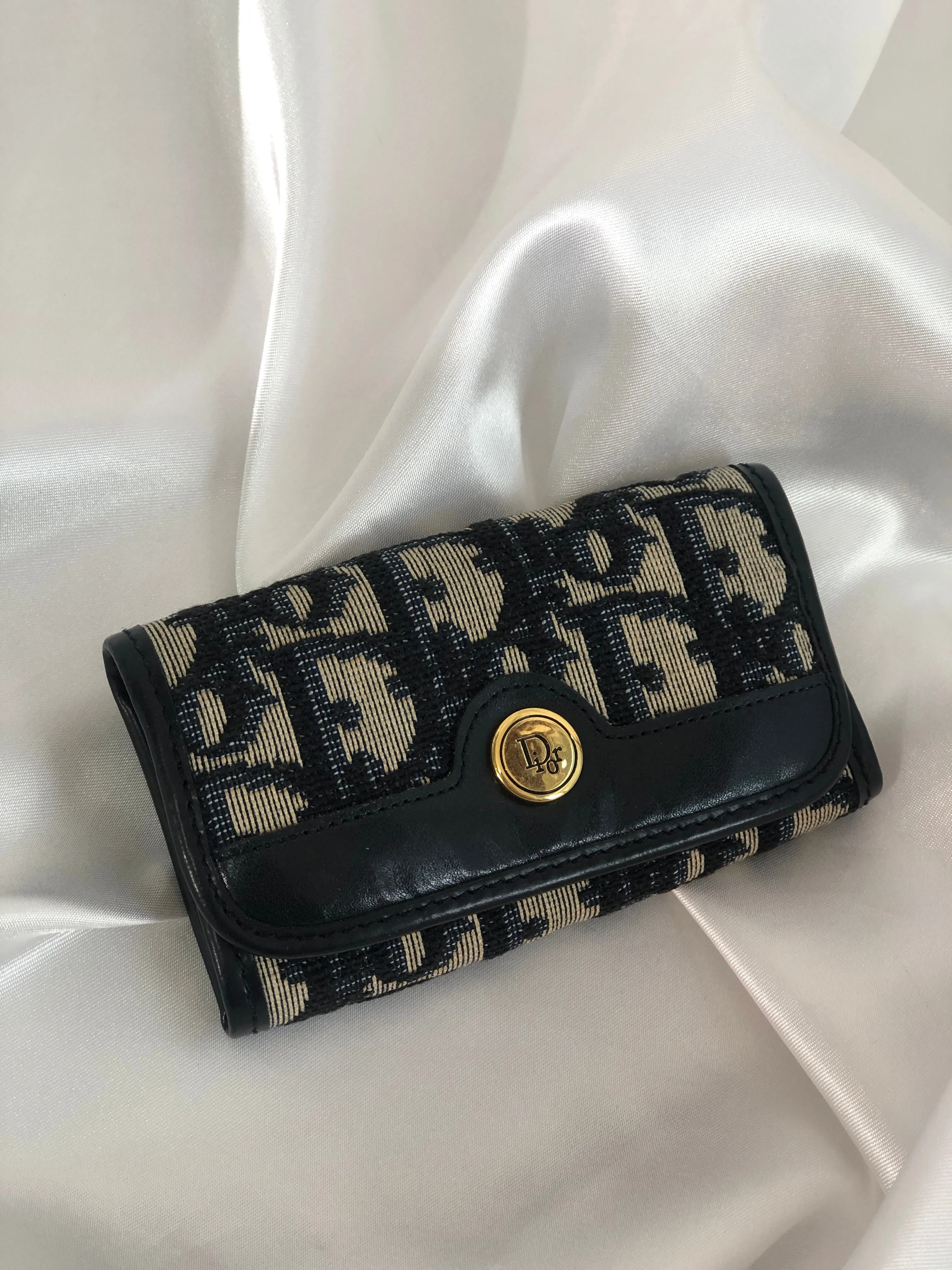 Christian Dior Trotter Jacquard Leather Key Case Navy Vintage i8hs8t