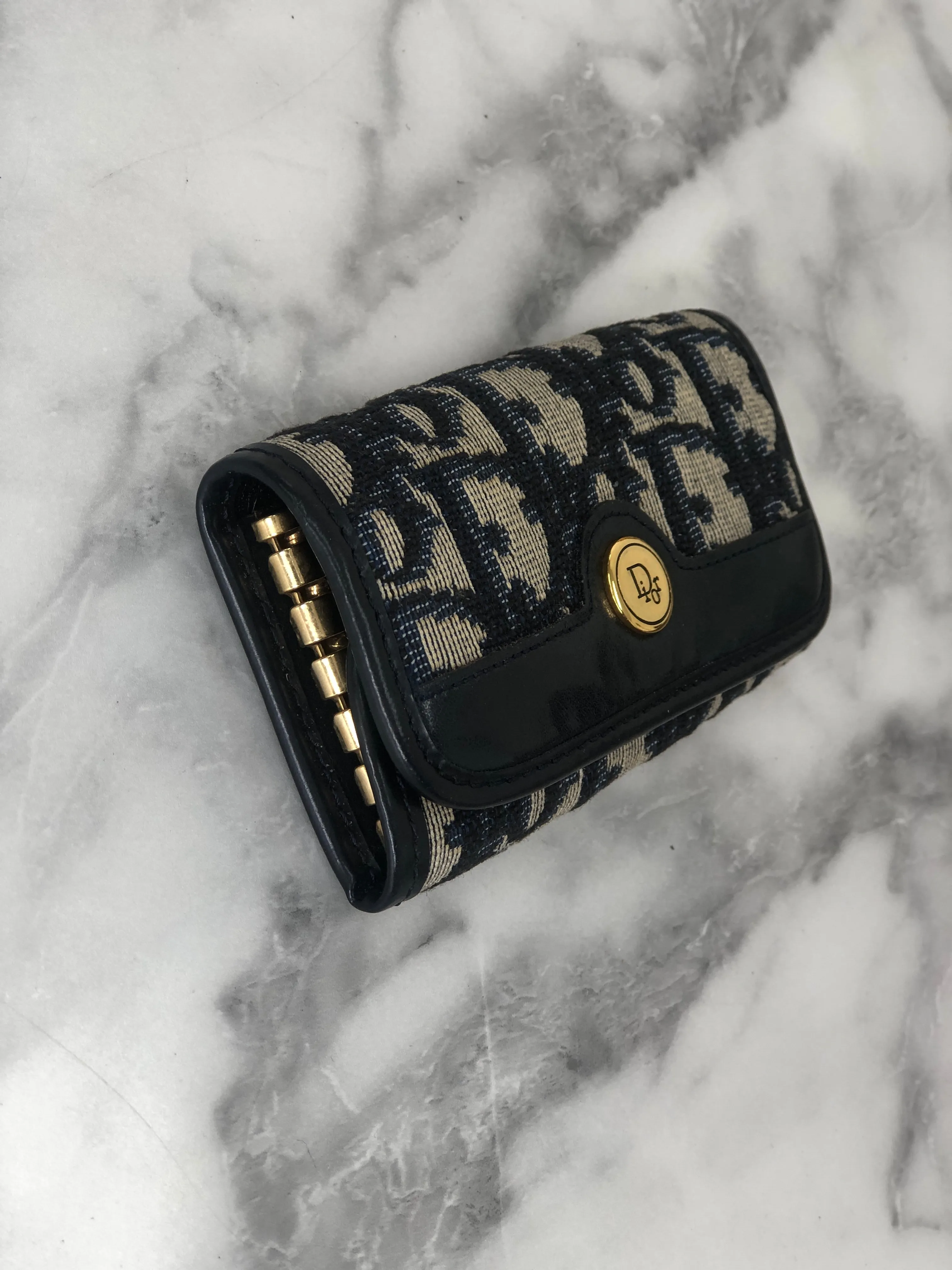 Christian Dior Trotter Jacquard Leather Key Case Navy Vintage i8hs8t