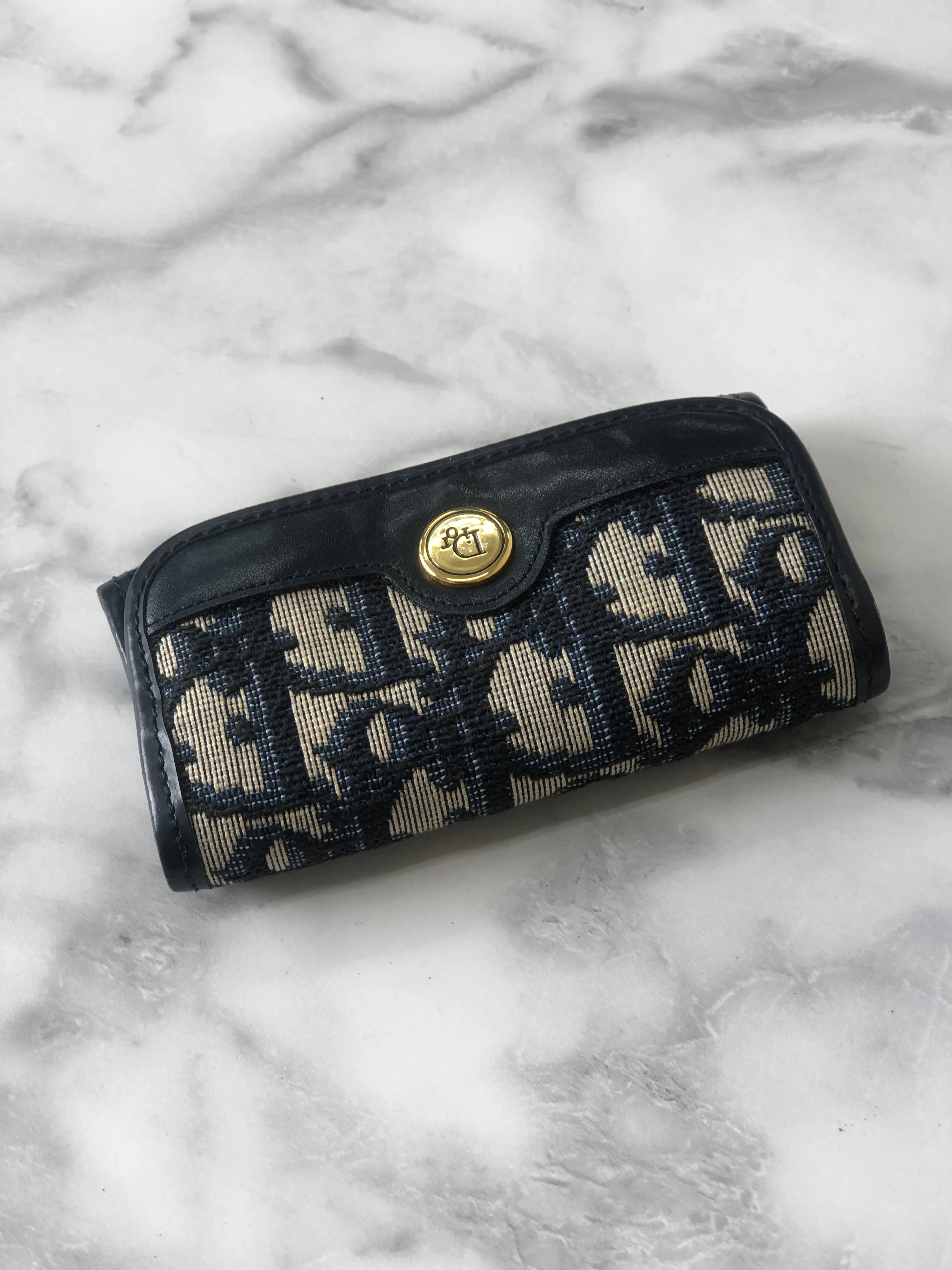 Christian Dior Trotter Jacquard Leather Key Case Navy Vintage i8hs8t