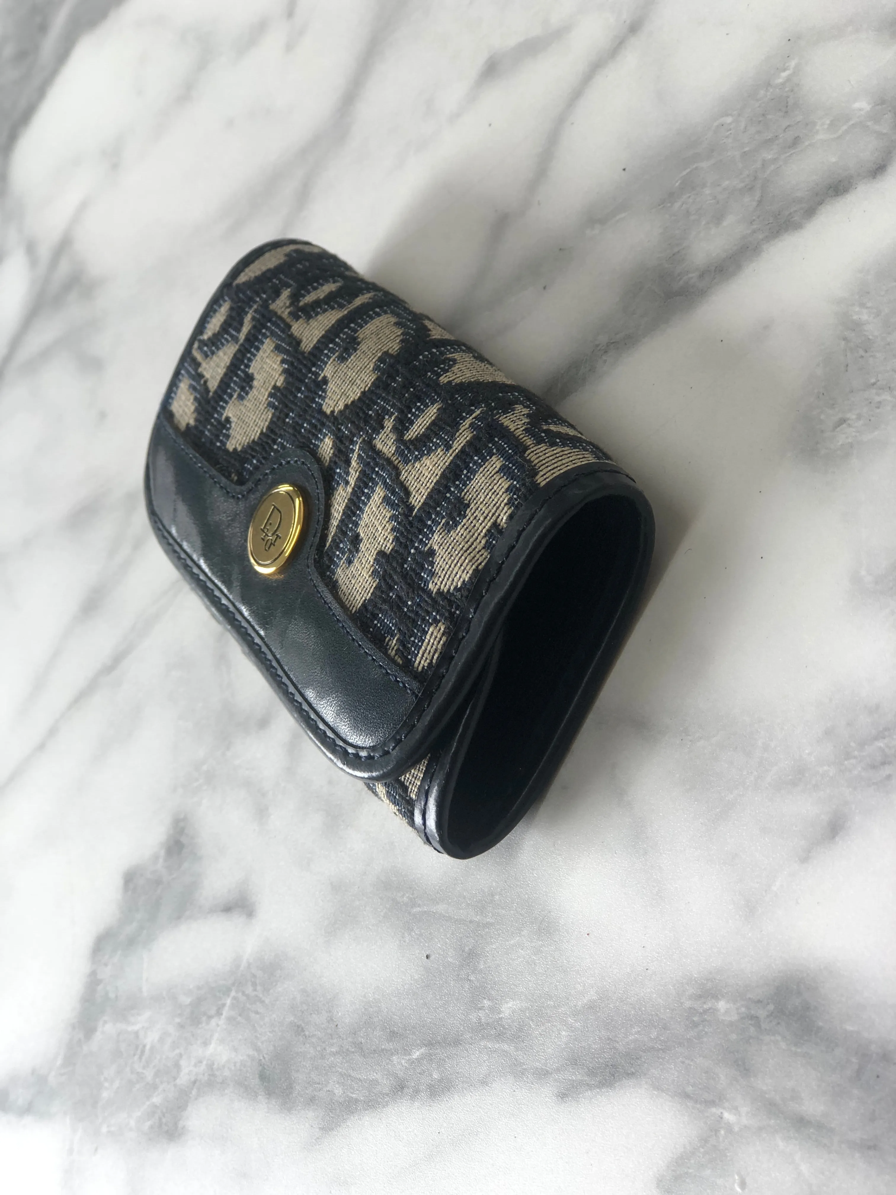 Christian Dior Trotter Jacquard Leather Key Case Navy Vintage i8hs8t
