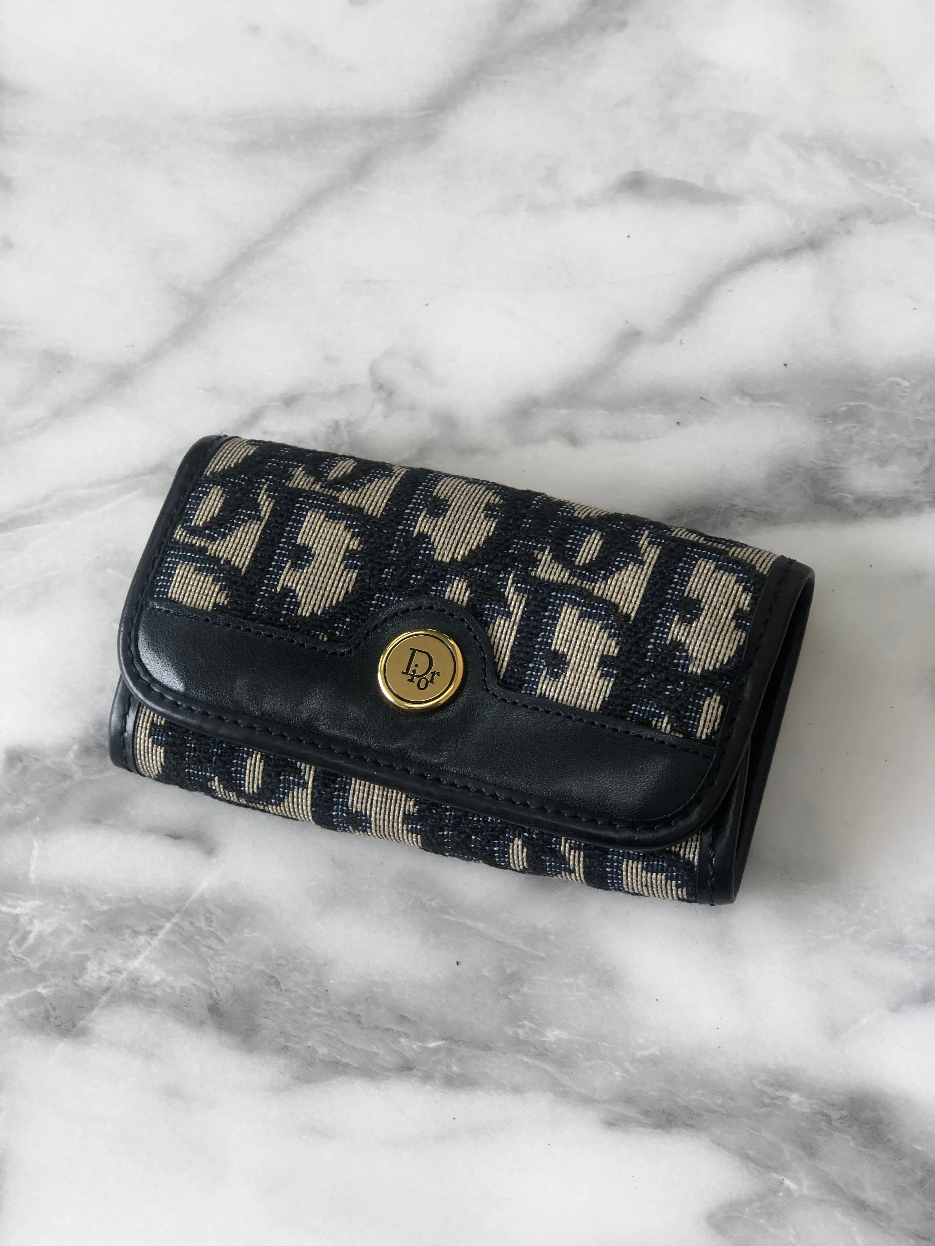 Christian Dior Trotter Jacquard Leather Key Case Navy Vintage i8hs8t