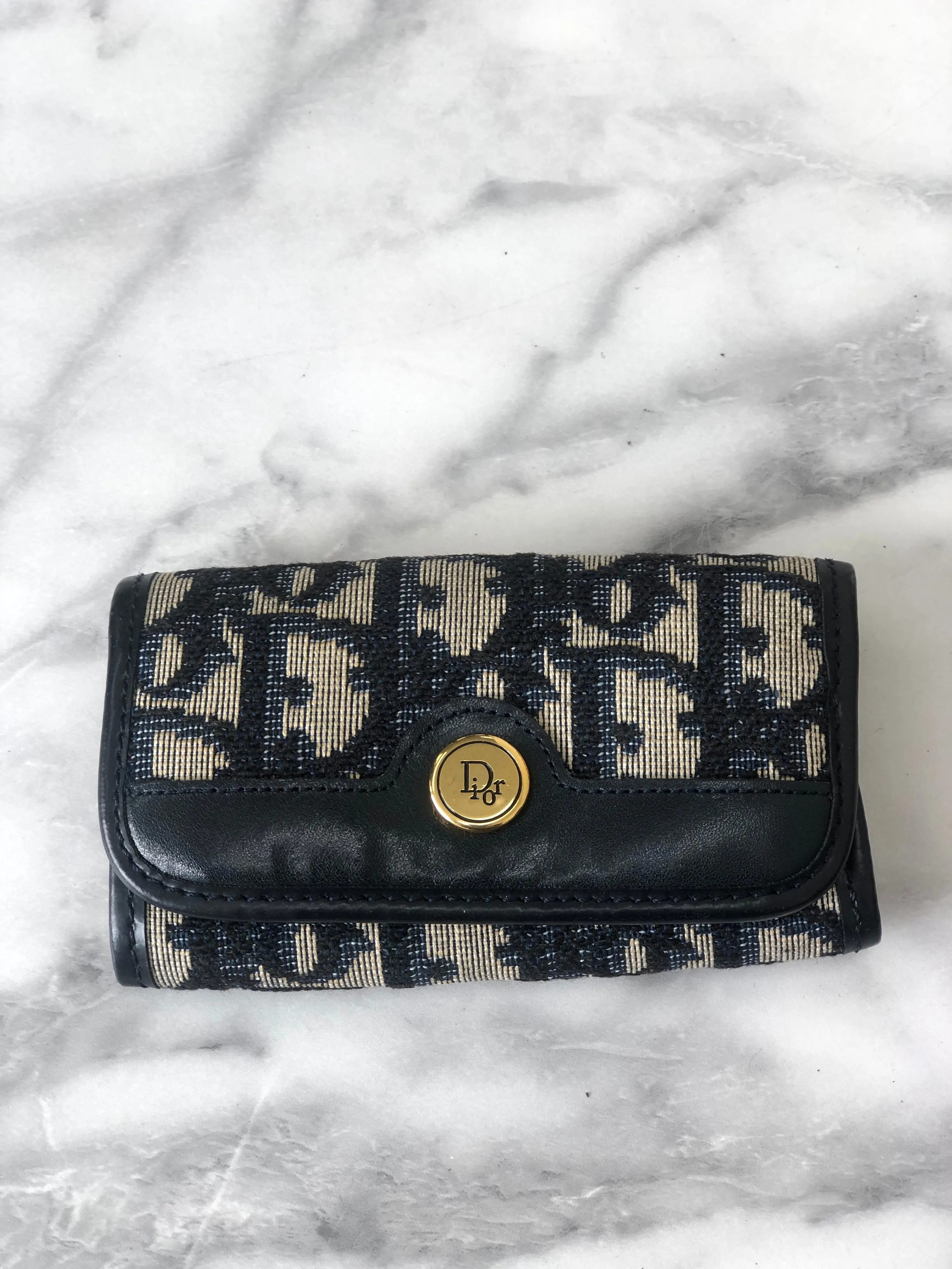 Christian Dior Trotter Jacquard Leather Key Case Navy Vintage i8hs8t