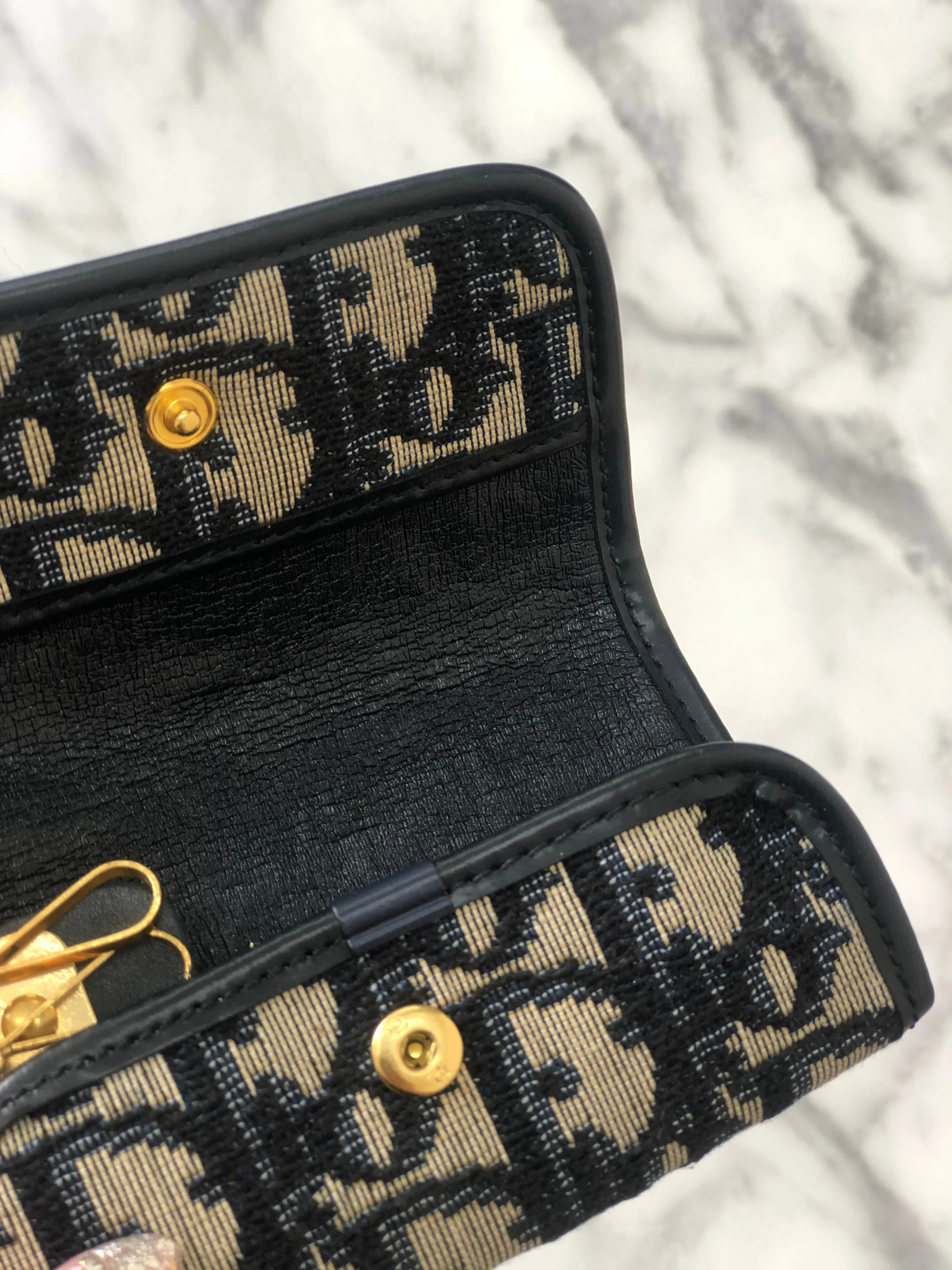 Christian Dior Trotter Jacquard Leather Key Case Navy Vintage i8hs8t