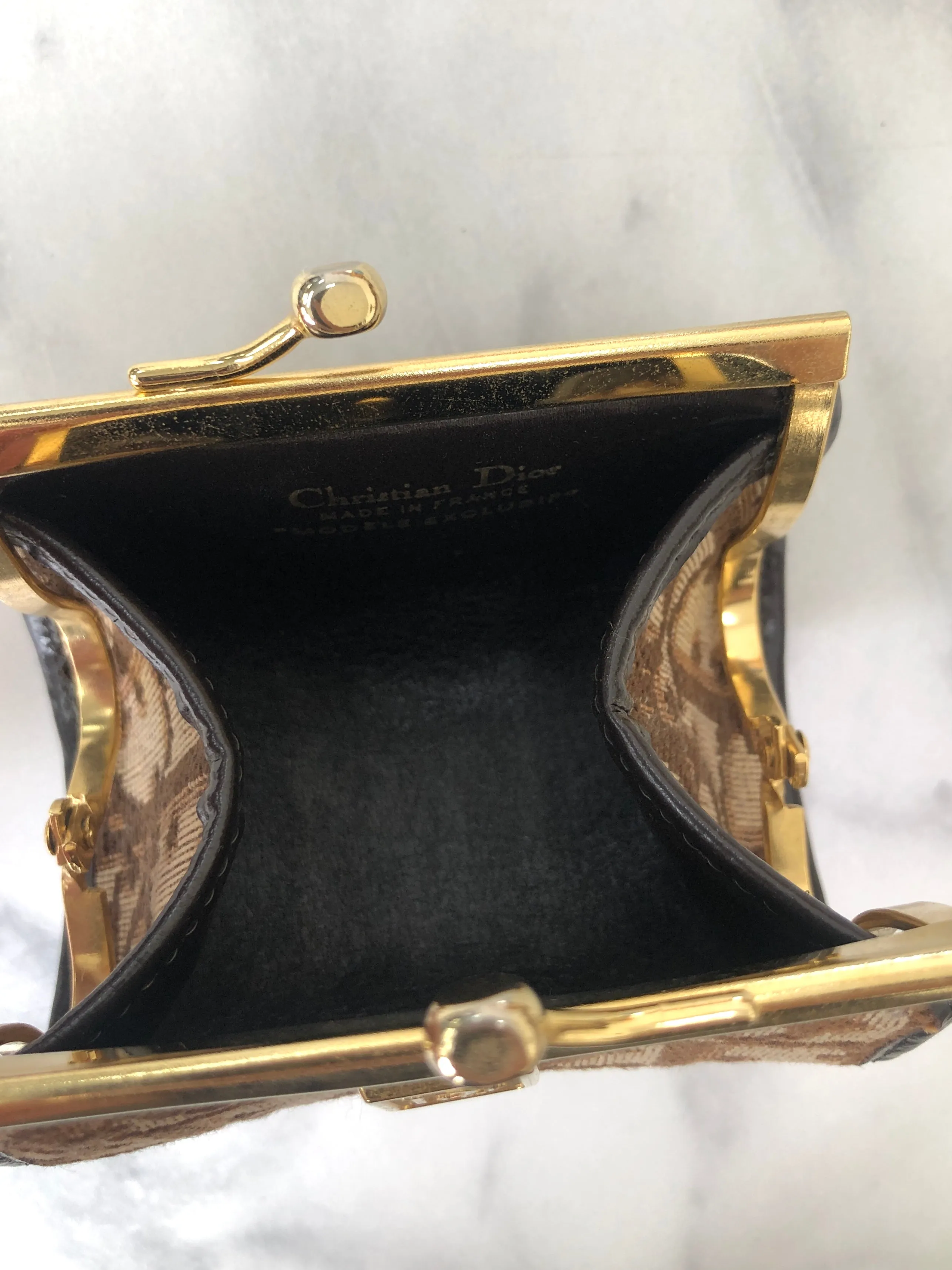Christian Dior Trotter Jacquard Leather Metal Clasp Coin Purse Brown Vintage mcrrev