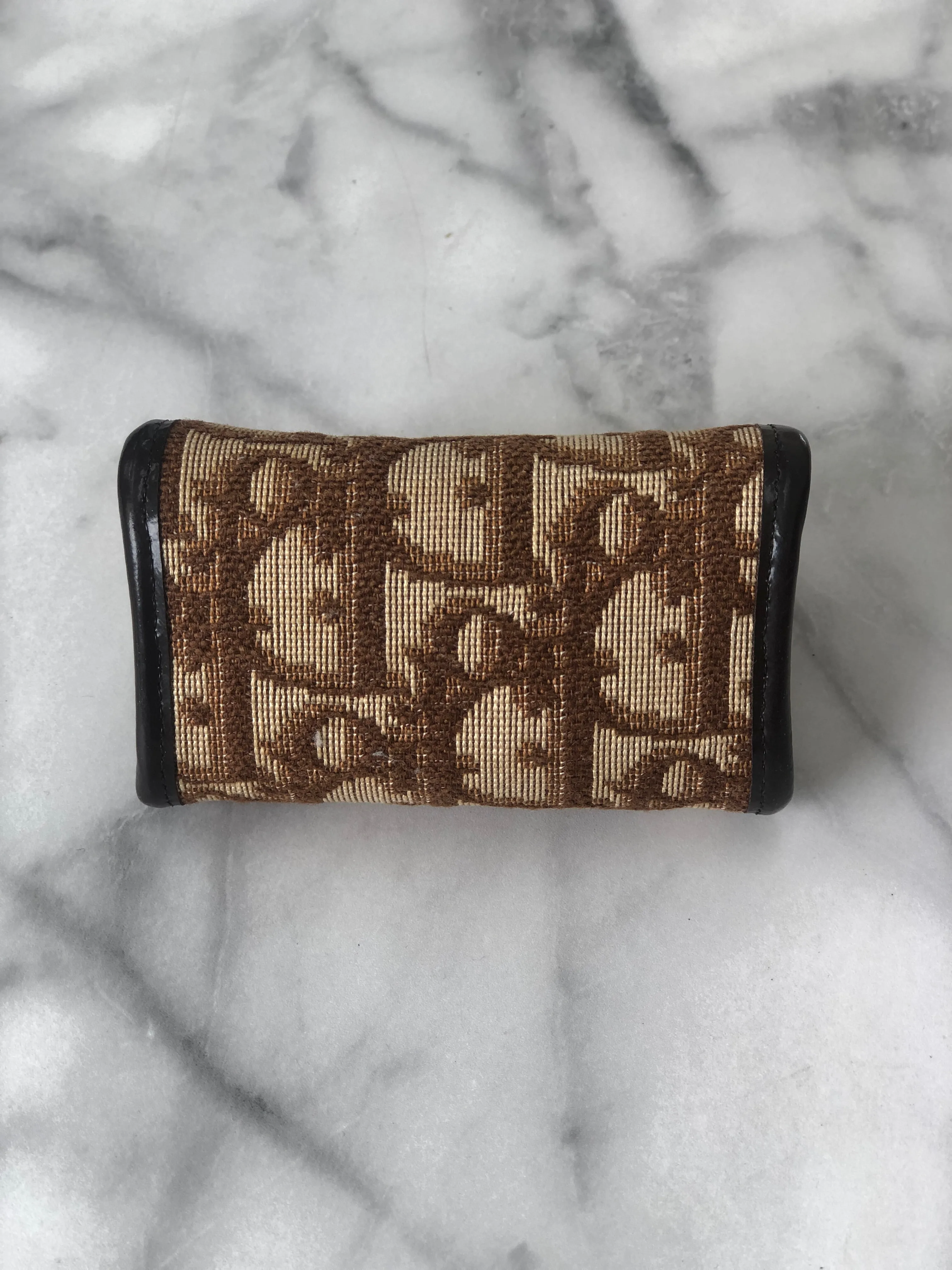 Christian Dior Trotter Jacquard Leather Metal Clasp Coin Purse Brown Vintage mcrrev