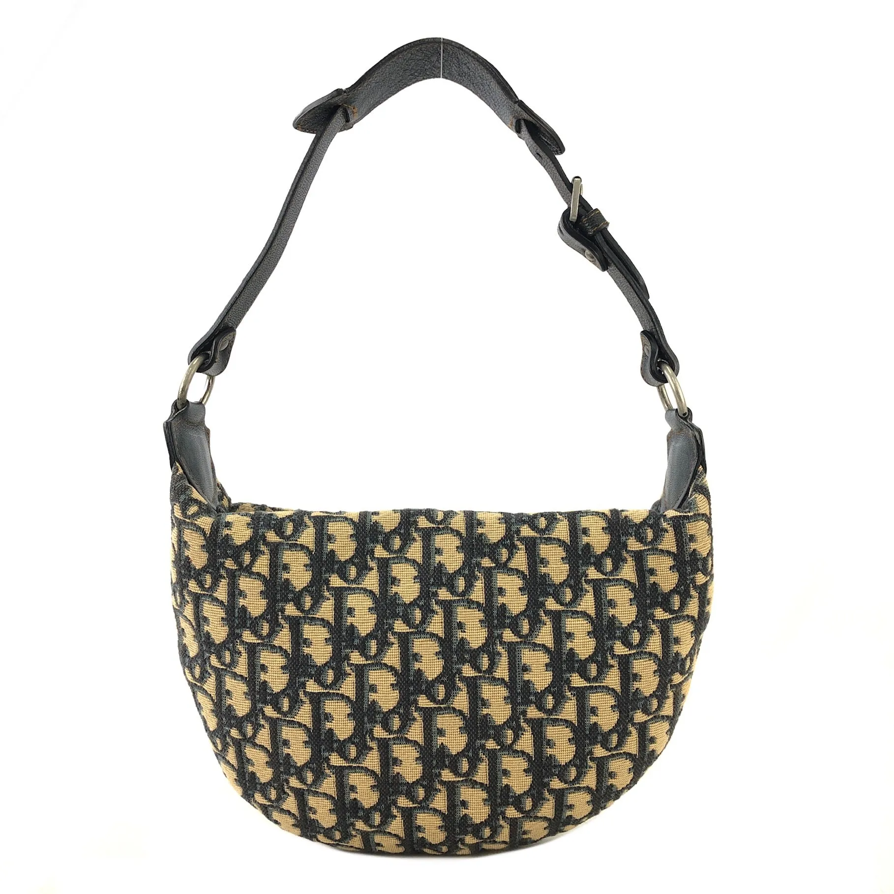 Christian Dior Trotter Jacquard Leather Shoulder bag Hobobag Navy Vintage wte43h