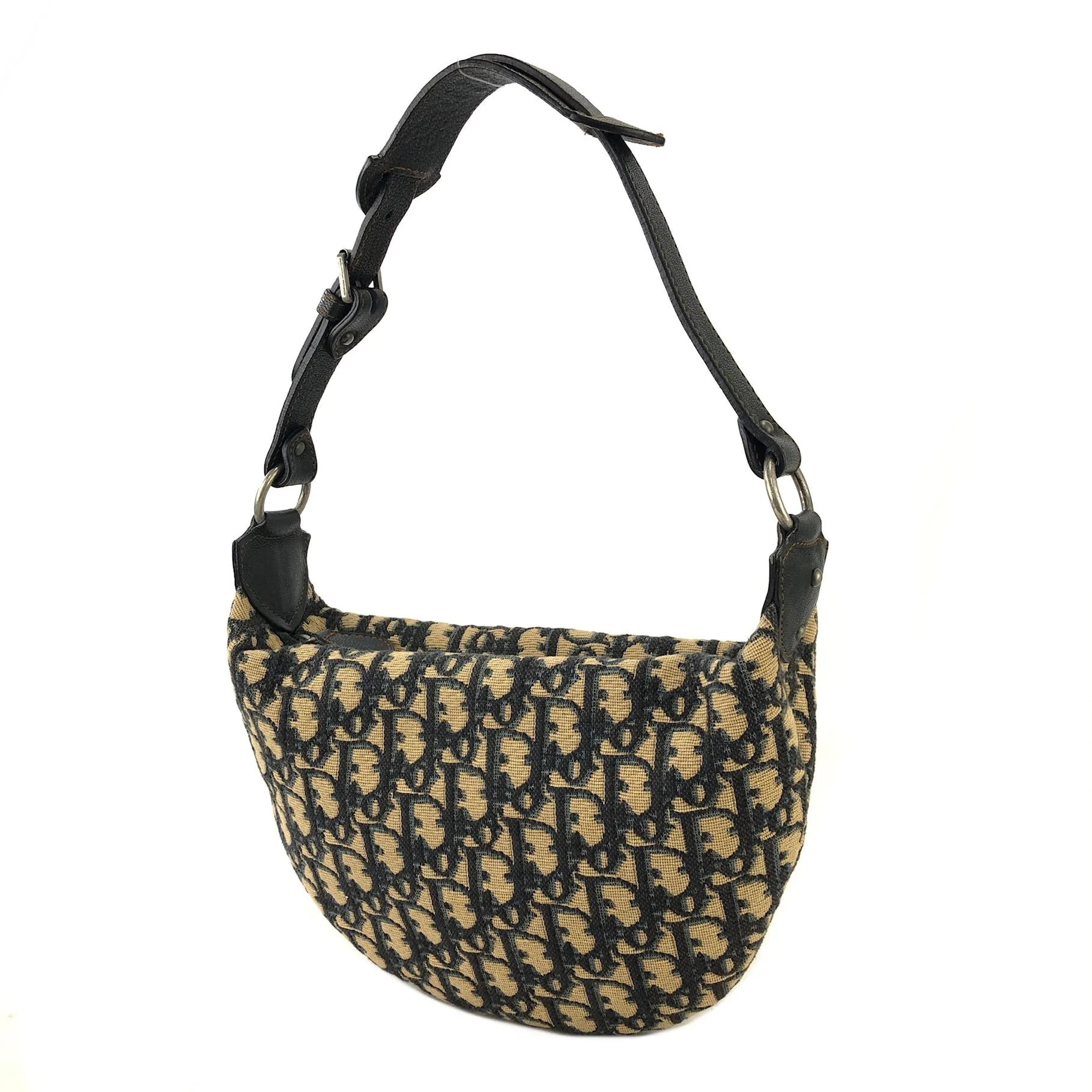 Christian Dior Trotter Jacquard Leather Shoulder bag Hobobag Navy Vintage wte43h