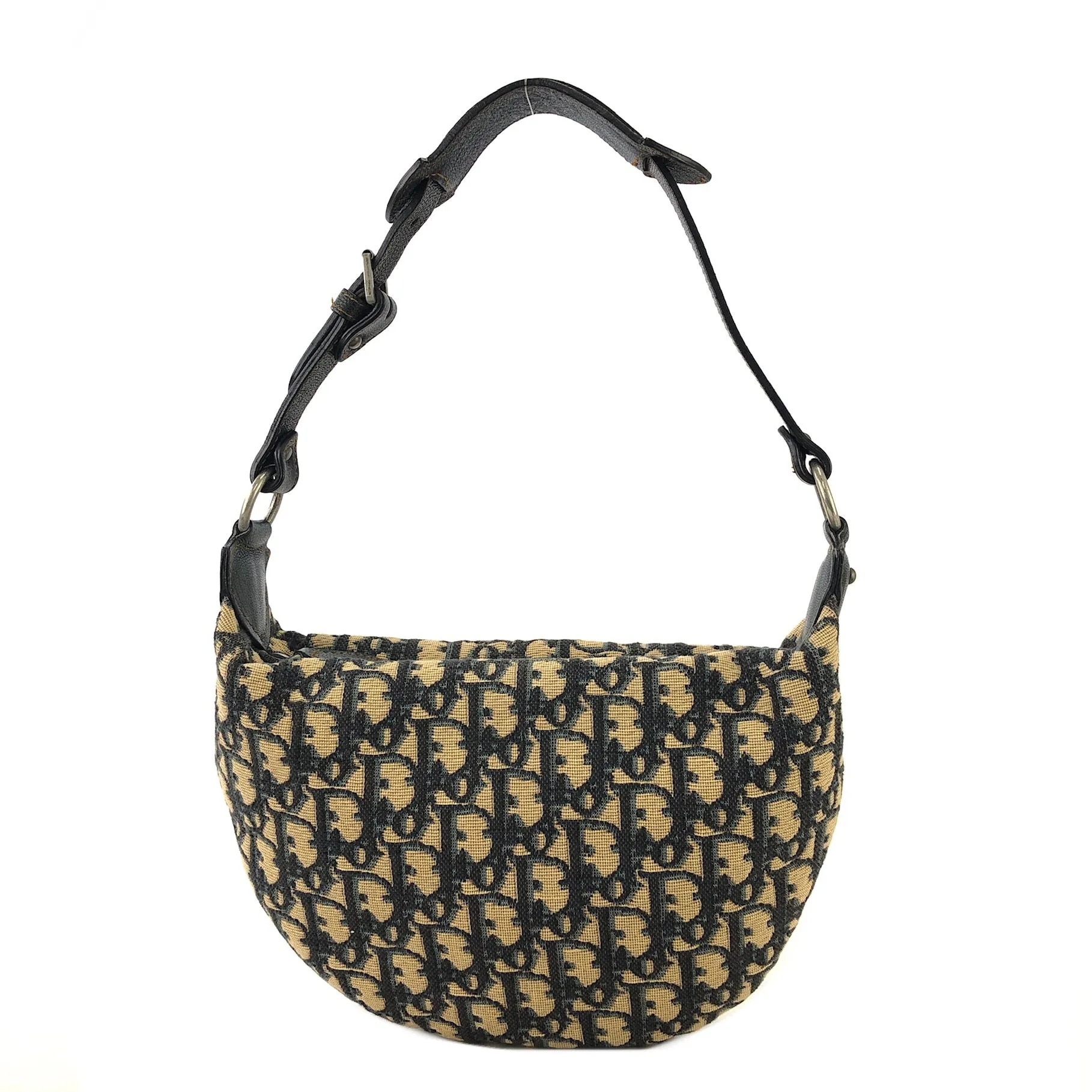 Christian Dior Trotter Jacquard Leather Shoulder bag Hobobag Navy Vintage wte43h