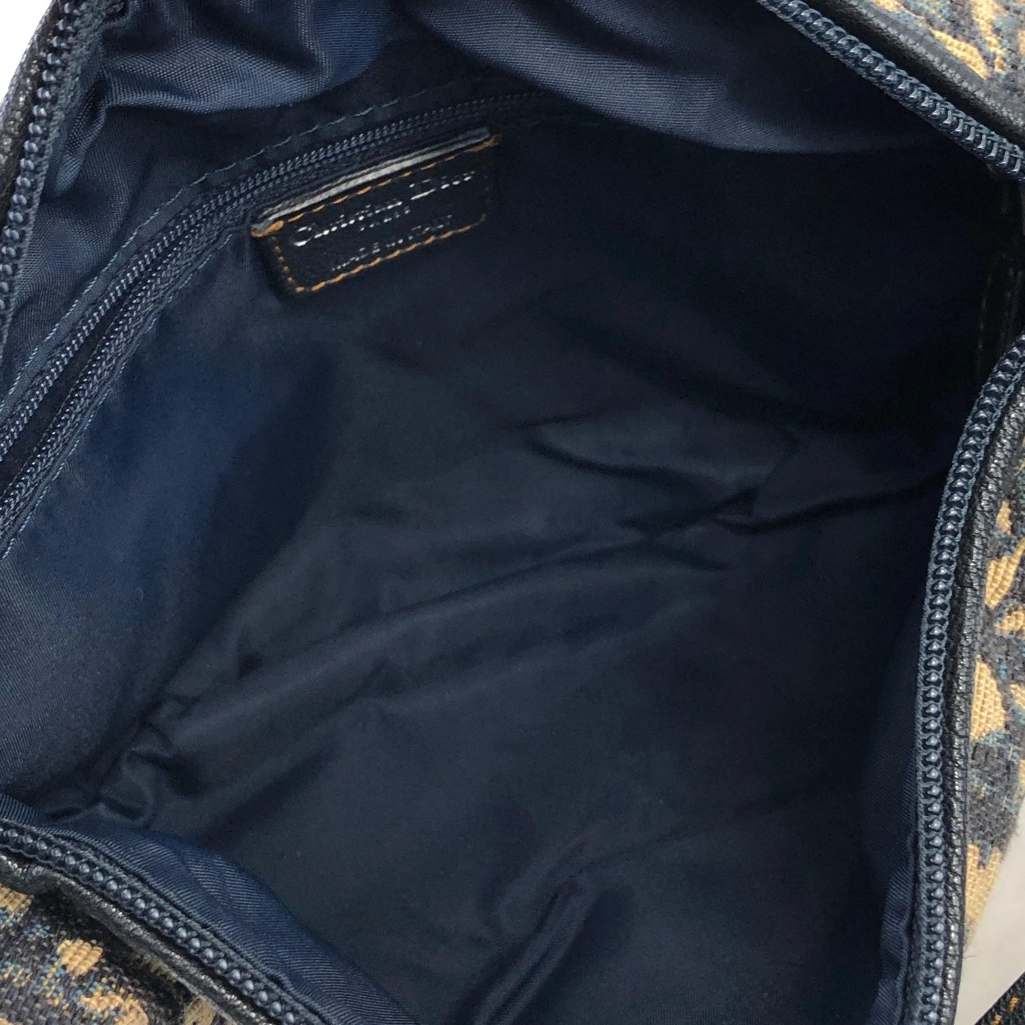 Christian Dior Trotter Jacquard Leather Shoulder bag Hobobag Navy Vintage wte43h