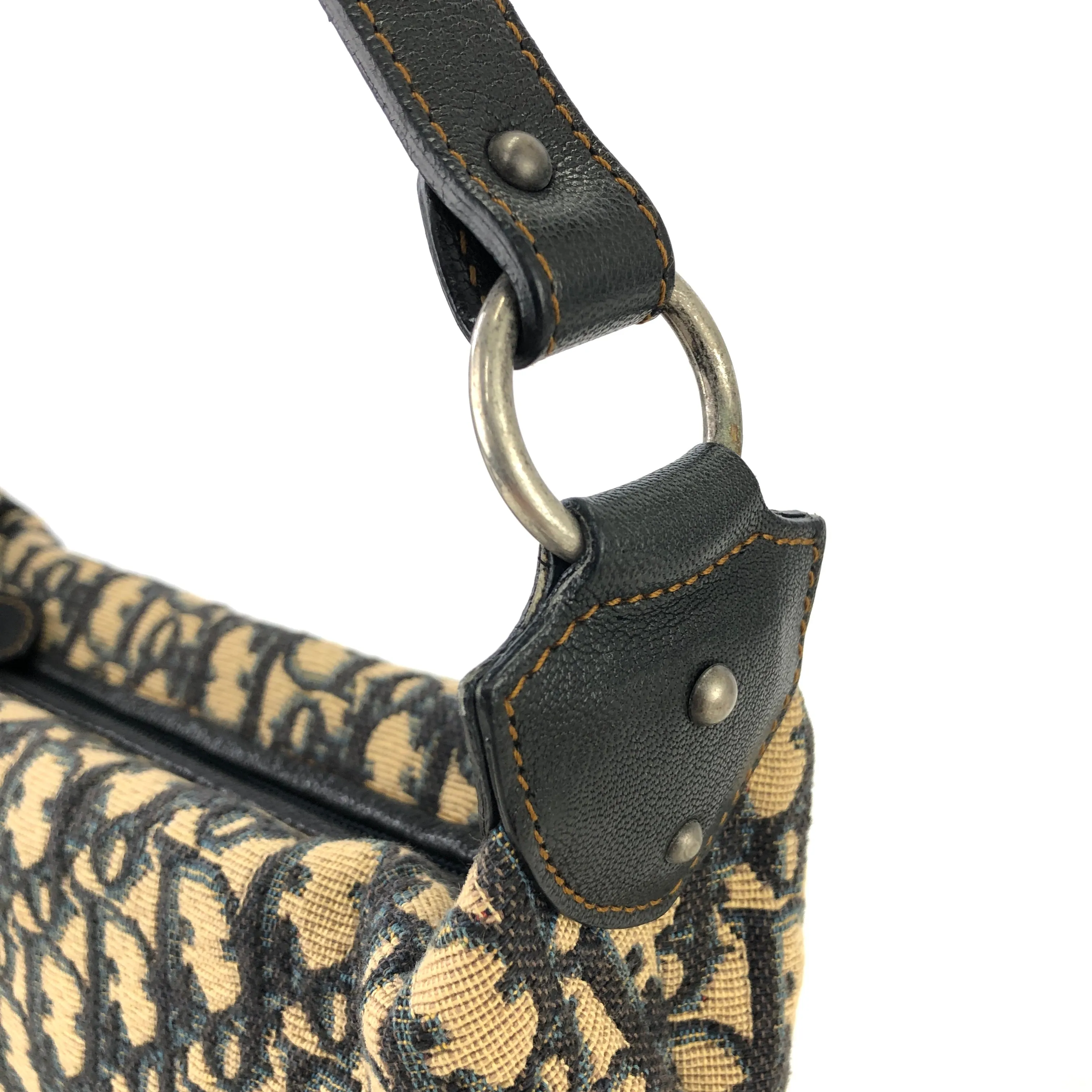 Christian Dior Trotter Jacquard Leather Shoulder bag Hobobag Navy Vintage wte43h