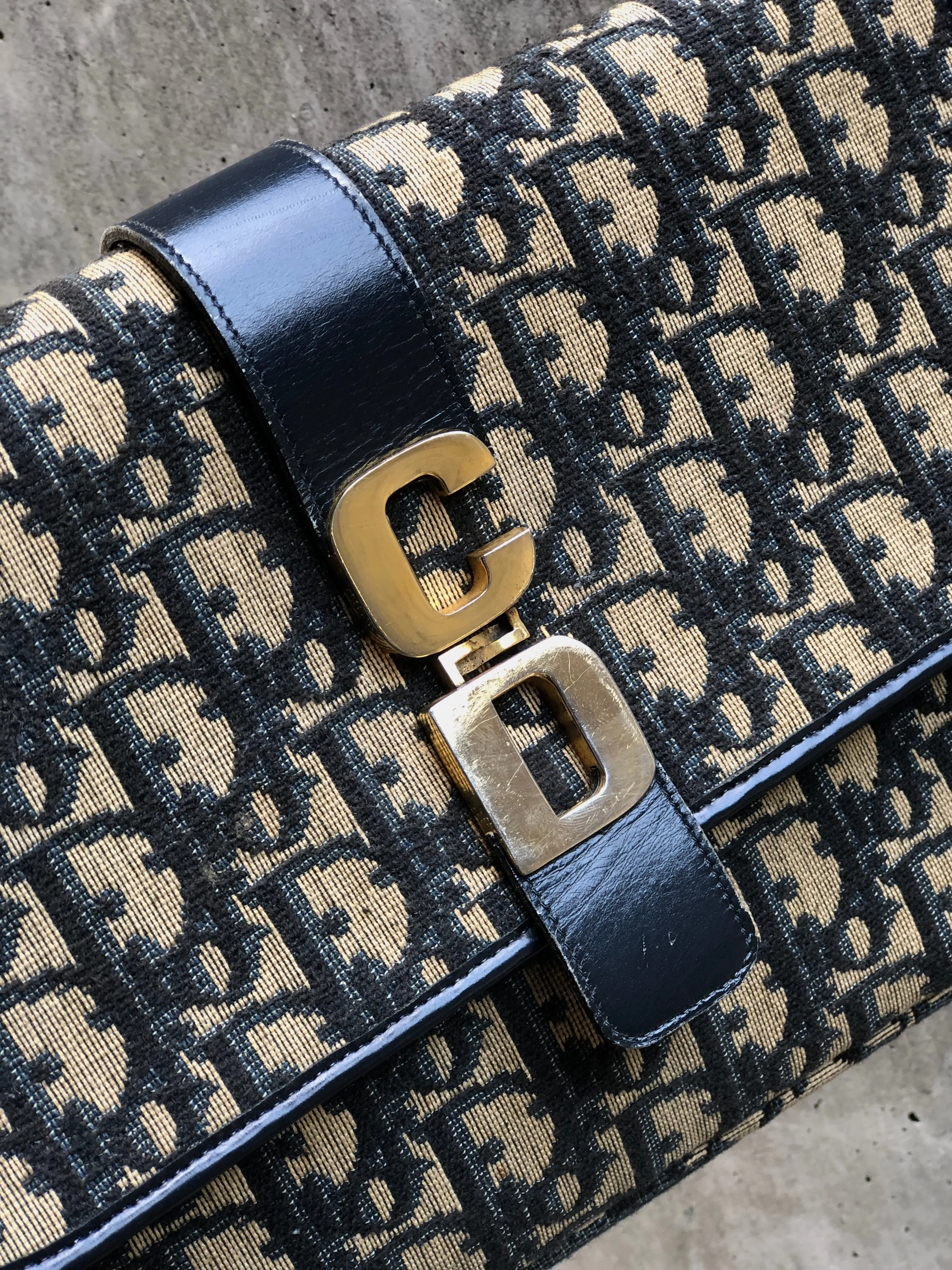 Christian Dior Trotter Leather×Jacquard Navy av4dz6