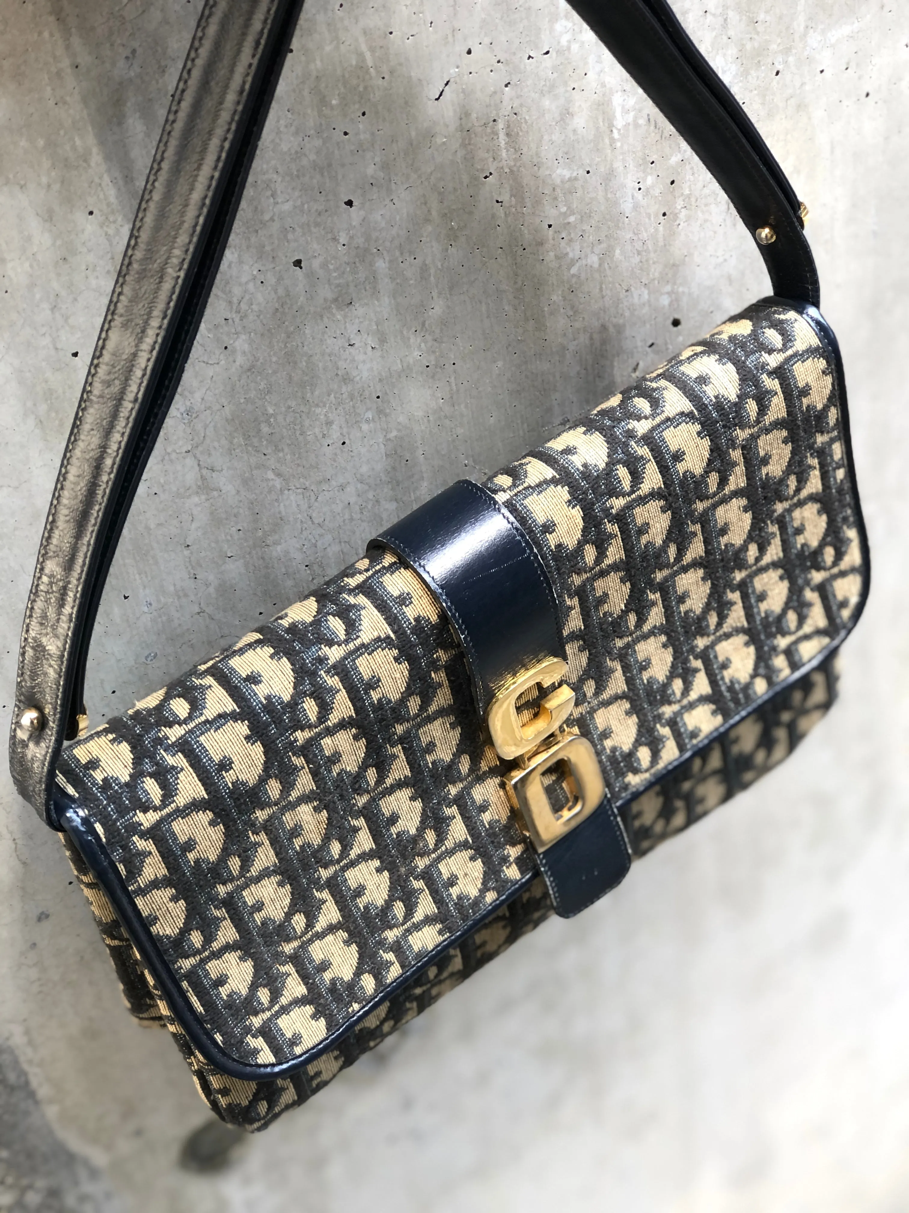 Christian Dior Trotter Leather×Jacquard Navy av4dz6