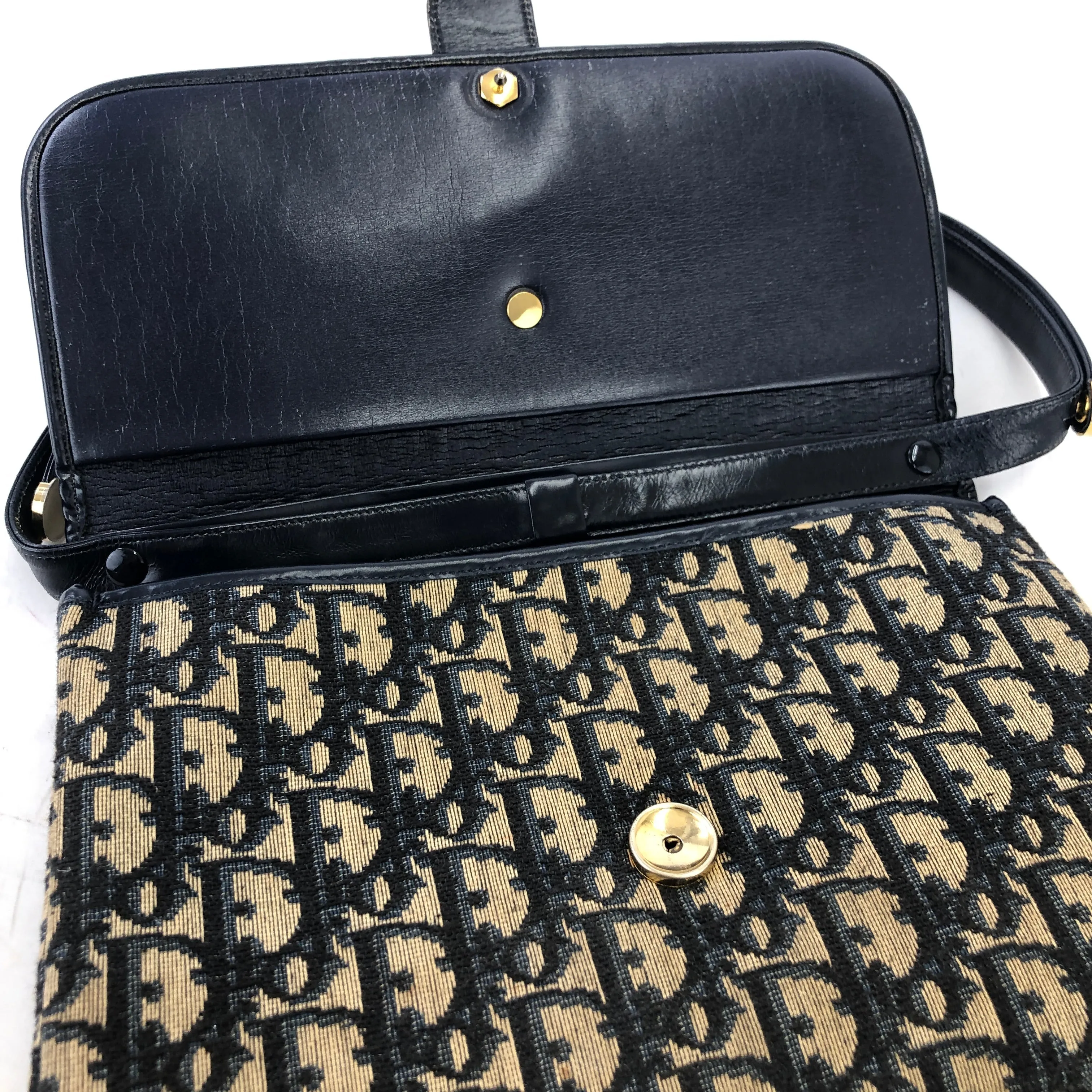 Christian Dior Trotter Leather×Jacquard Navy av4dz6