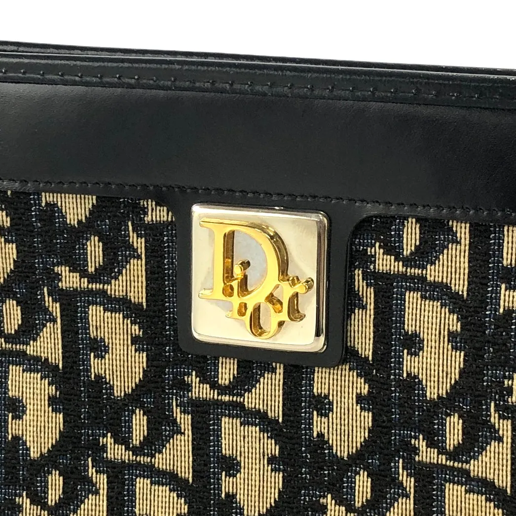 Christian Dior Trotter Logo Jacquard Leather Shoulder bag Navy Vintage i2dwx3
