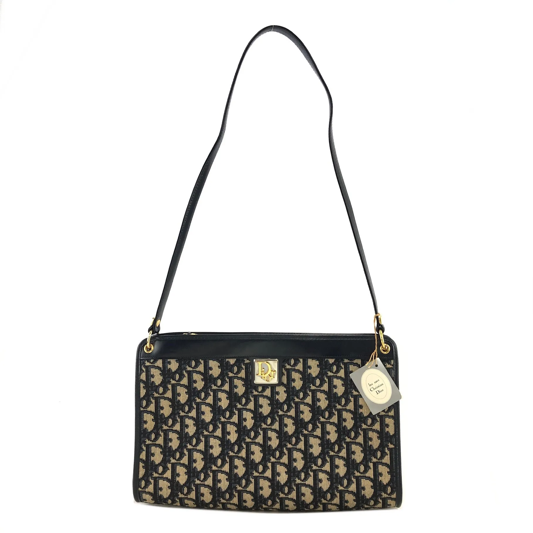 Christian Dior Trotter Logo Jacquard Leather Shoulder bag Navy Vintage i2dwx3