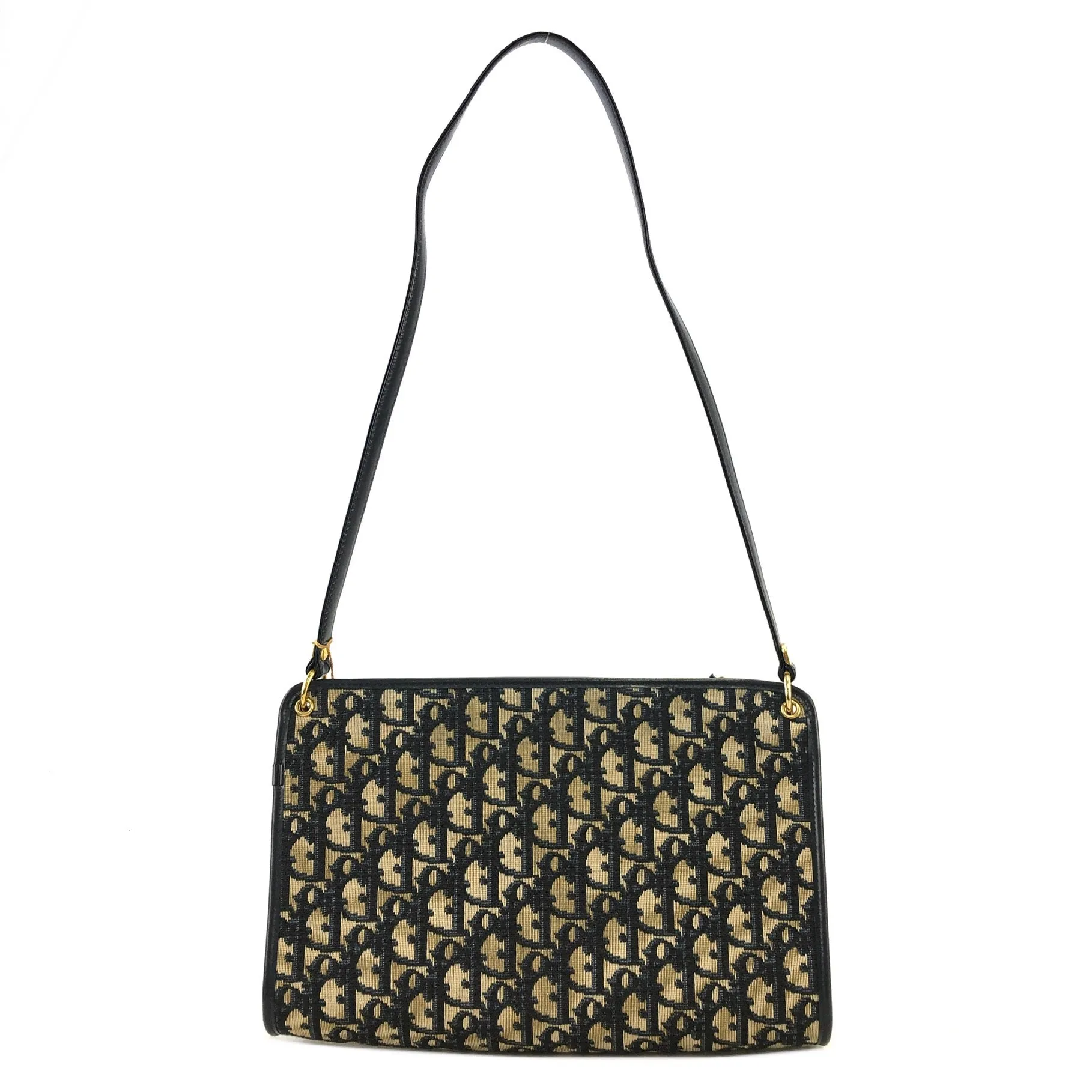 Christian Dior Trotter Logo Jacquard Leather Shoulder bag Navy Vintage i2dwx3