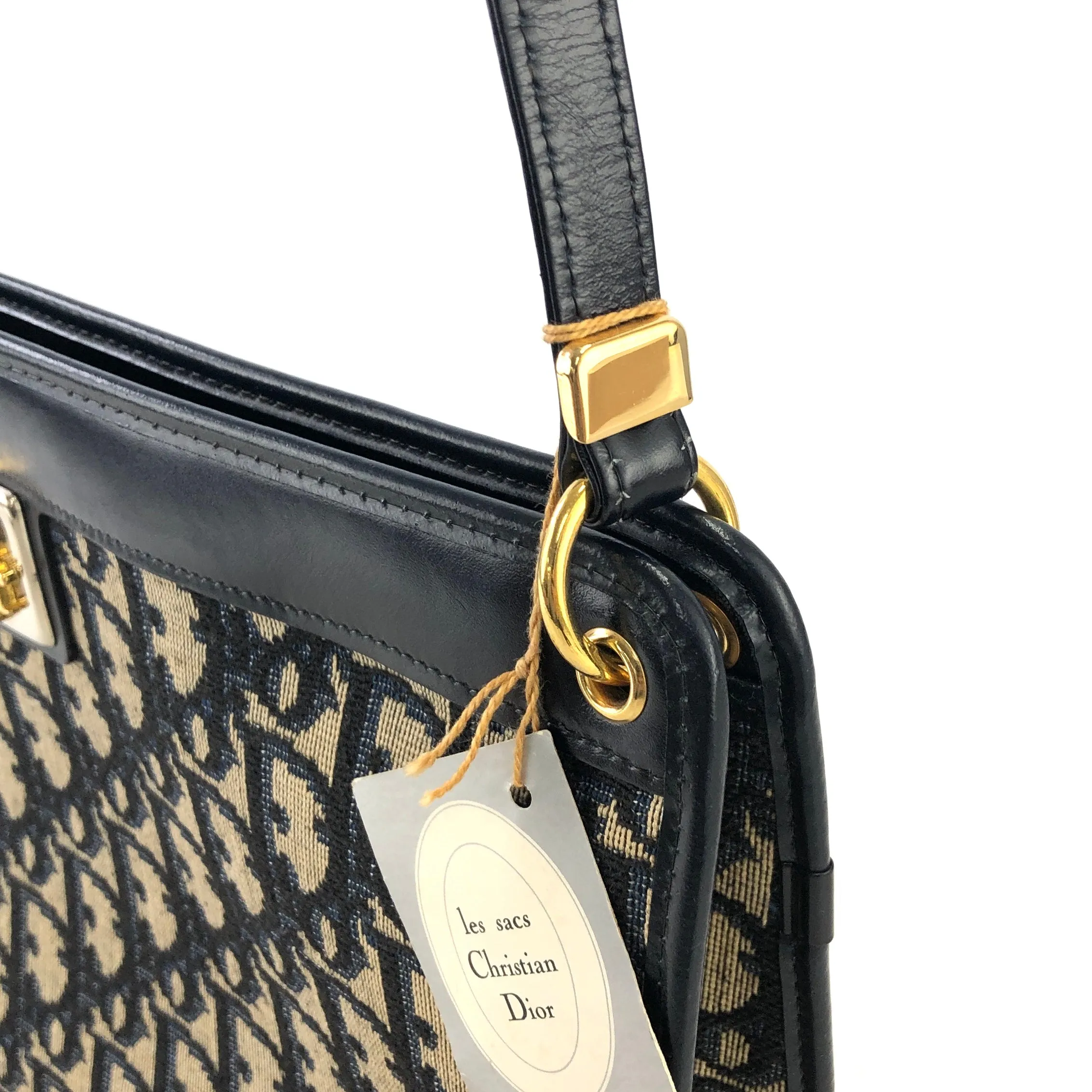 Christian Dior Trotter Logo Jacquard Leather Shoulder bag Navy Vintage i2dwx3
