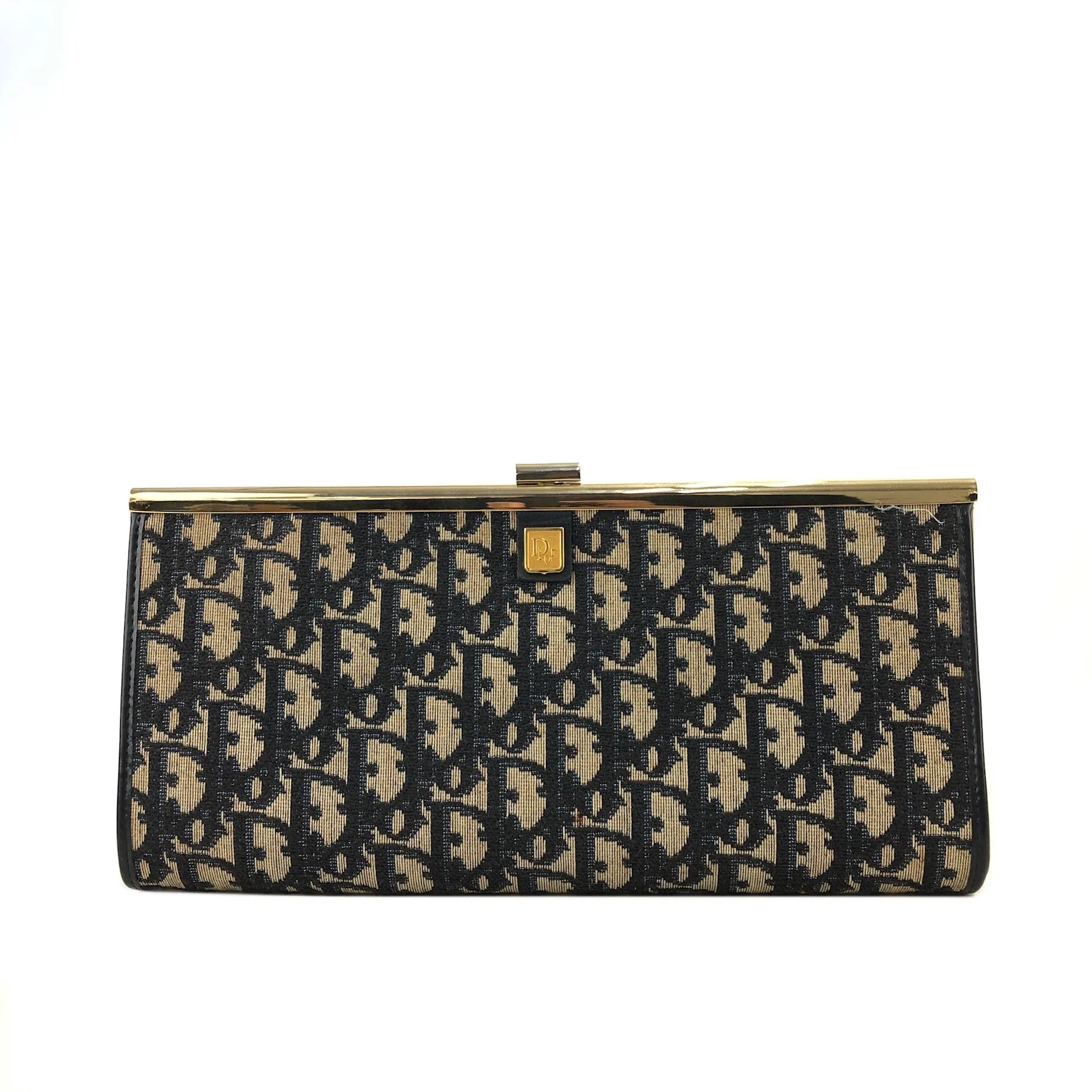 Christian Dior Trotter Logo Metal Clasp Jacquard Clutch bag Navy Vintage u6yt88