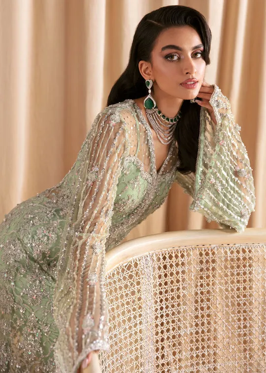 Classic Mint Green Silver Embellished Gown Style Pakistani Wedding Dress