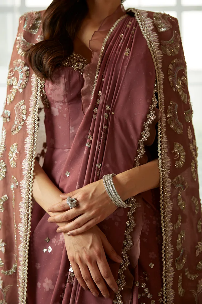 Classic Pakistani Wedding Saree with Embellished Cape