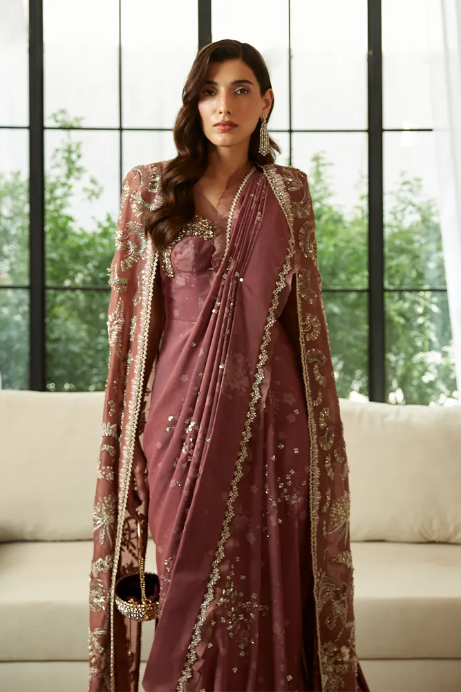 Classic Pakistani Wedding Saree with Embellished Cape