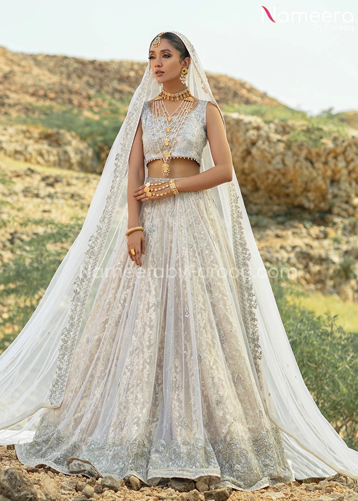 Classy White Choli Bridal Lehenga Pakistani #BS662