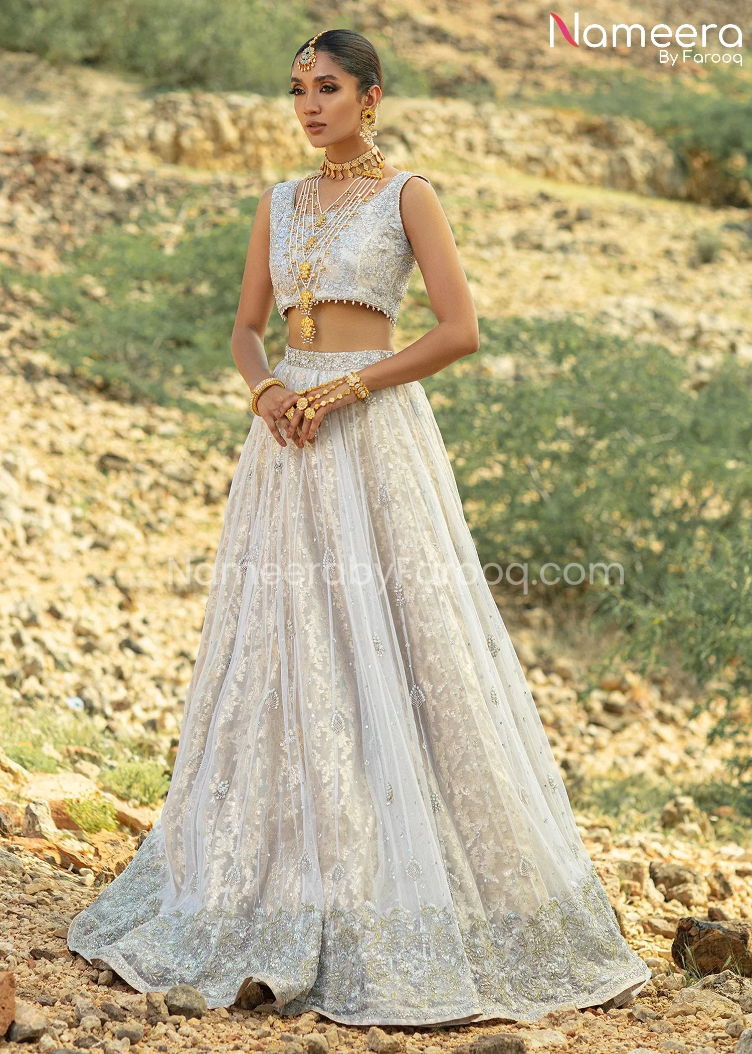 Classy White Choli Bridal Lehenga Pakistani #BS662