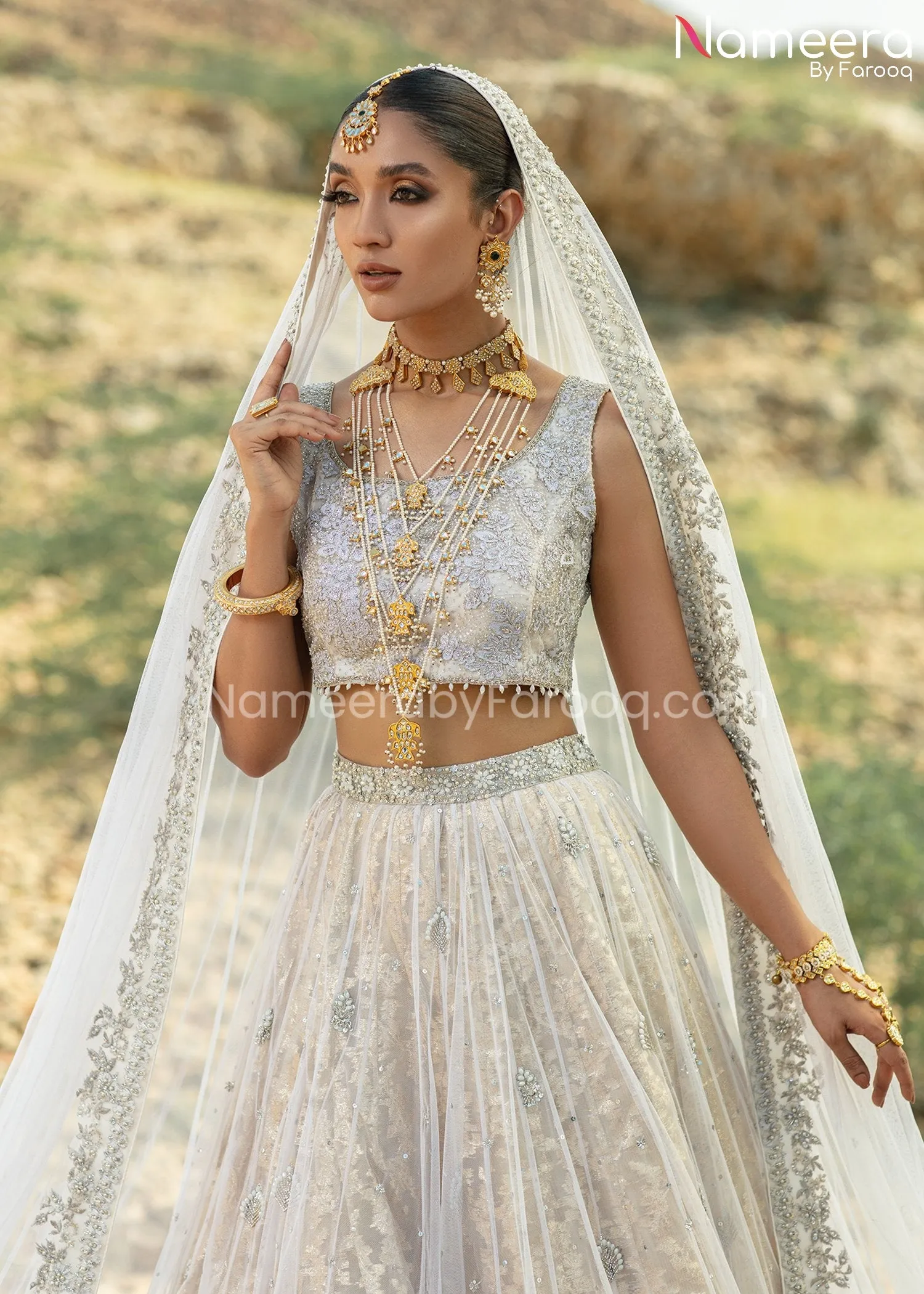 Classy White Choli Bridal Lehenga Pakistani #BS662