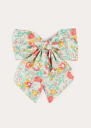 Clementine Floral Long Bow Hair Clip in Coral