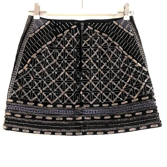 Club Monaco Kaitlin Black &amp; Gold Sequin Mini Skirt