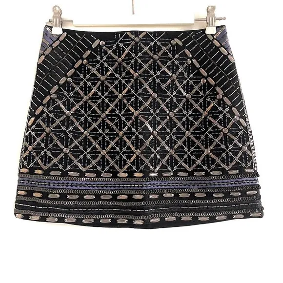 Club Monaco Kaitlin Black &amp; Gold Sequin Mini Skirt