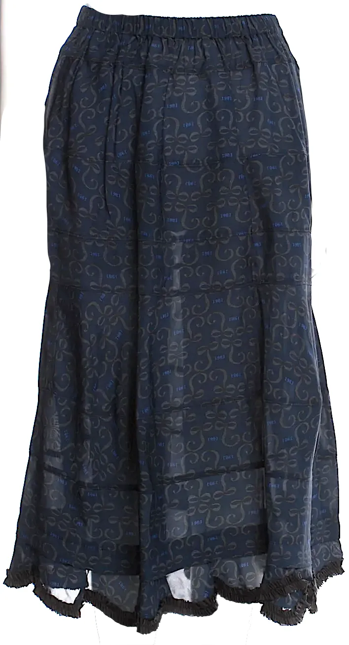 COMME DES GARÇONS Japan. TRICOT. Dark Blue Paisley Print Rayon Flutter Skirt