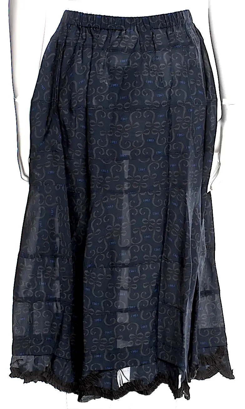 COMME DES GARÇONS Japan. TRICOT. Dark Blue Paisley Print Rayon Flutter Skirt