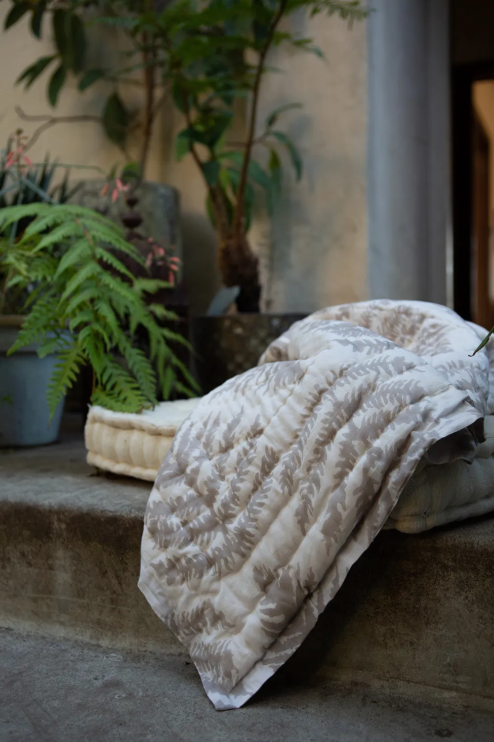 Cotton Hand-stitched Travel Quilt in Fern
