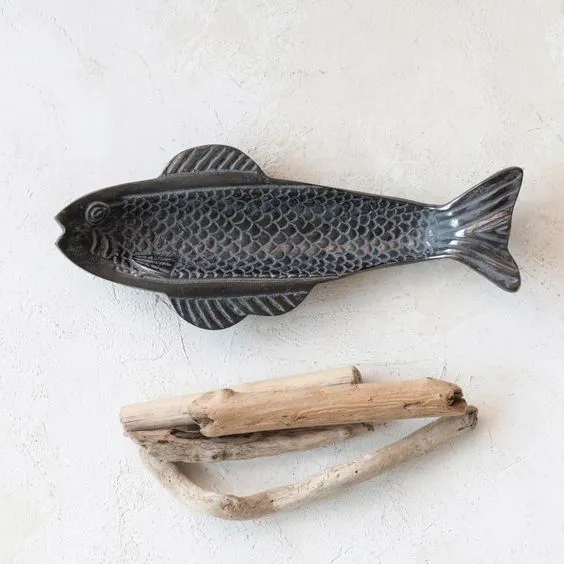 CREATIVE CO-OP- CAST ALUMINUM FISH SHAPED DISH