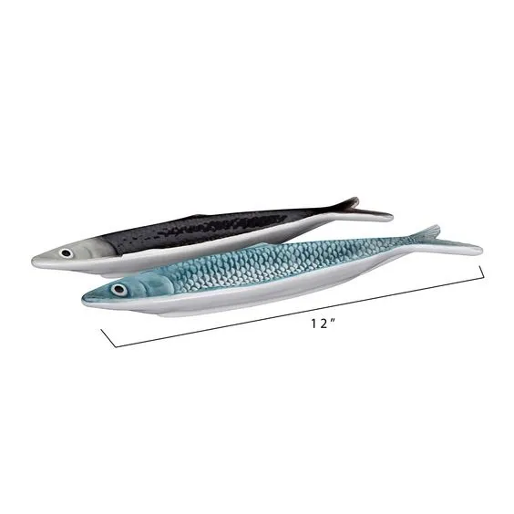 CREATIVE CO-OP- HAND-PAINTED SARDINE PLATE