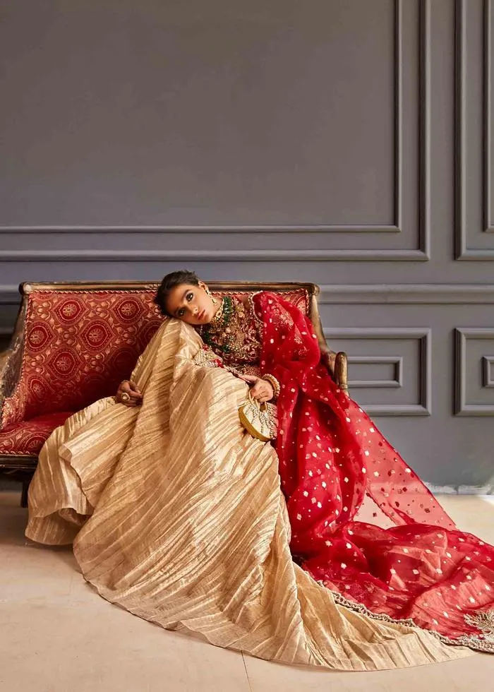 Crop Top for Golden Lehenga with Bridal Dress #BN1093