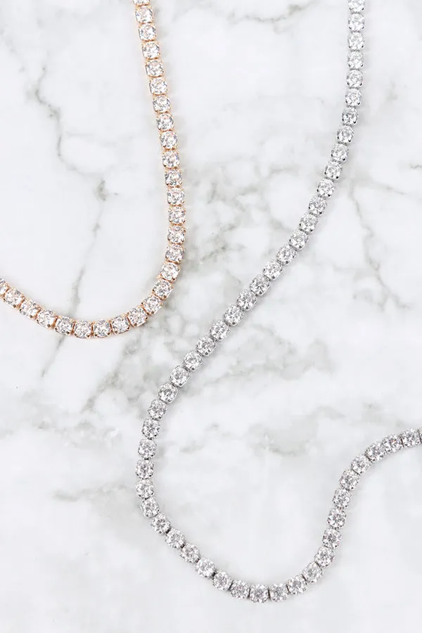 CUBIC ZIRCONIA 3MM 1 ROW NECKLACE AND EARRING SET