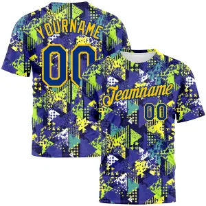 Custom Graffiti Pattern Royal-Gold 3D Creative Geometric Figures Triangle And Dots Performance T-Shirt