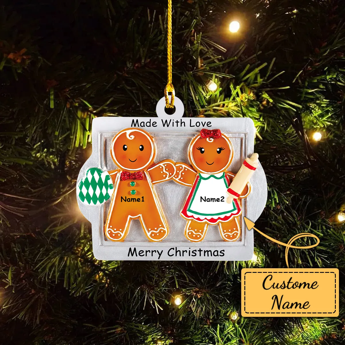 Custom Shaped Ornament -  Xmas Cookie Couple