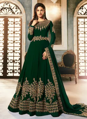 Deep Green Golden Embroidered Anarkali Suit