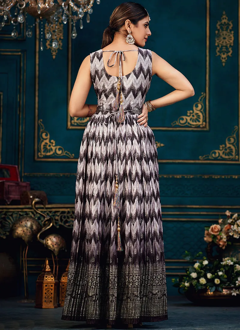 Deep Purple Printed Traditional Anarkali Gown