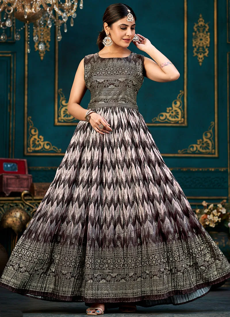 Deep Purple Printed Traditional Anarkali Gown
