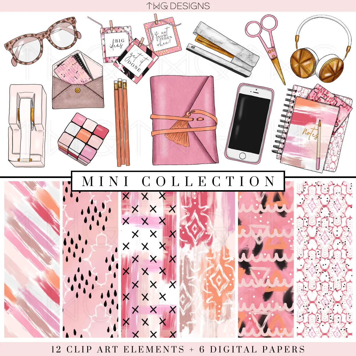 Desktop Flatlay Clipart   Pattern Bundle