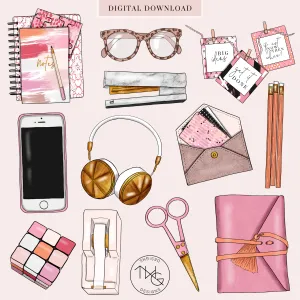 Desktop Flatlay Clipart   Pattern Bundle