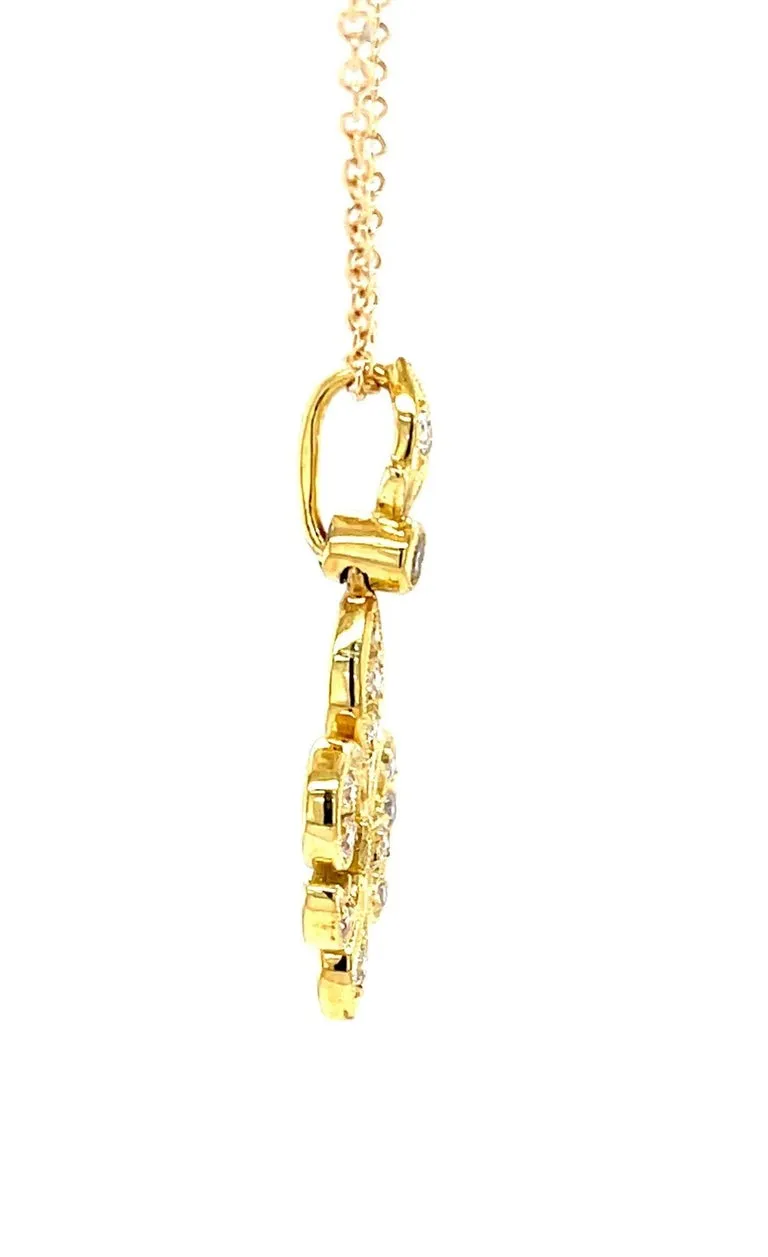 Diamond Fleur-de-Lis Pendant in 18k Yellow Gold with Adjustable Chain