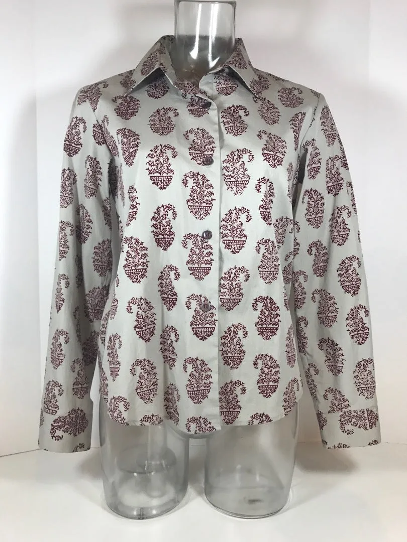DRIES VAN NOTEN Gray Button Down w/ Paisley Print Size 36