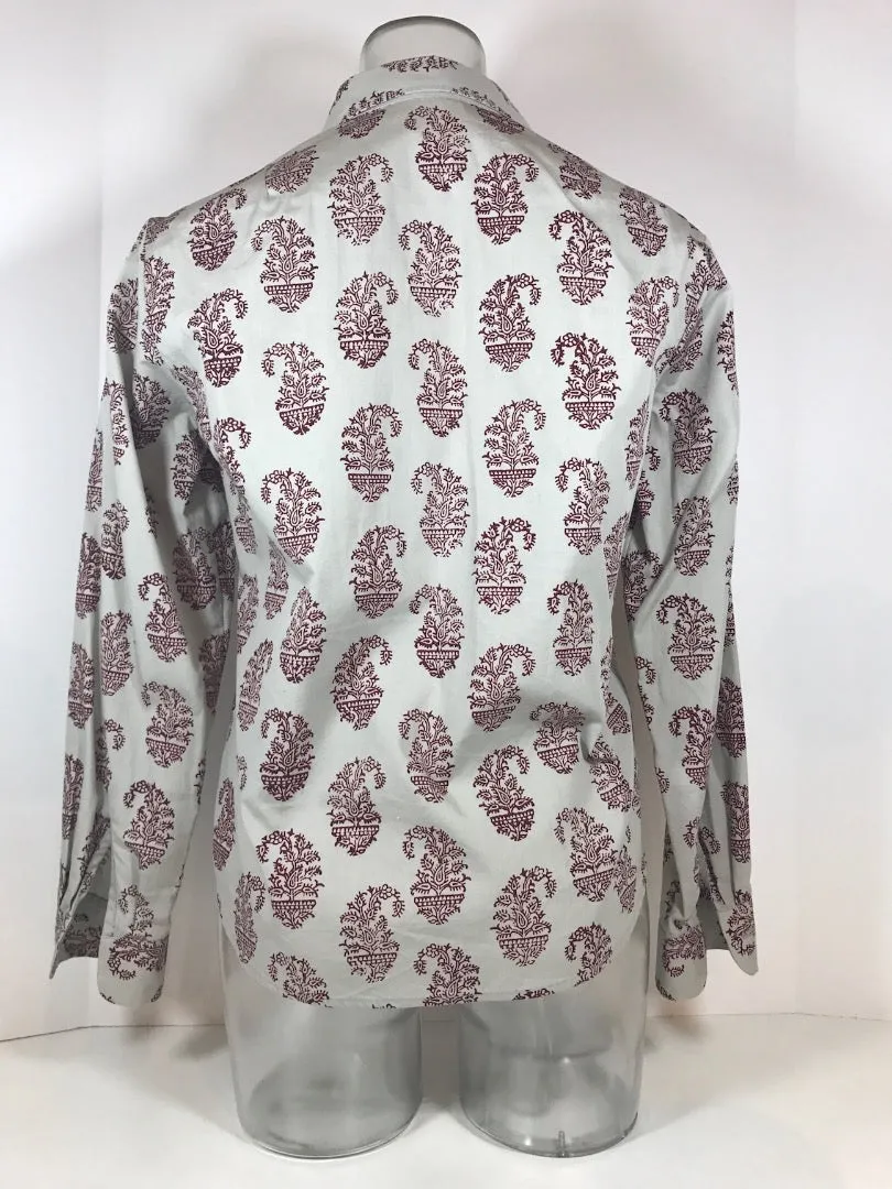 DRIES VAN NOTEN Gray Button Down w/ Paisley Print Size 36